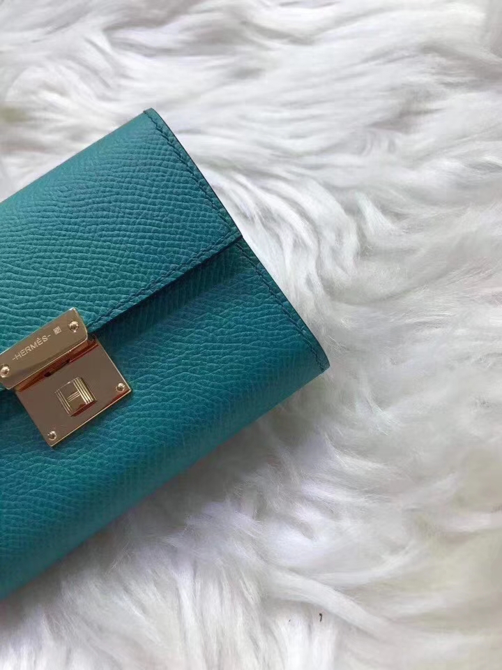 Hermès（爱马仕）新款卡包 clic mini 原装等级进口epsom皮 孔雀蓝 金银现货