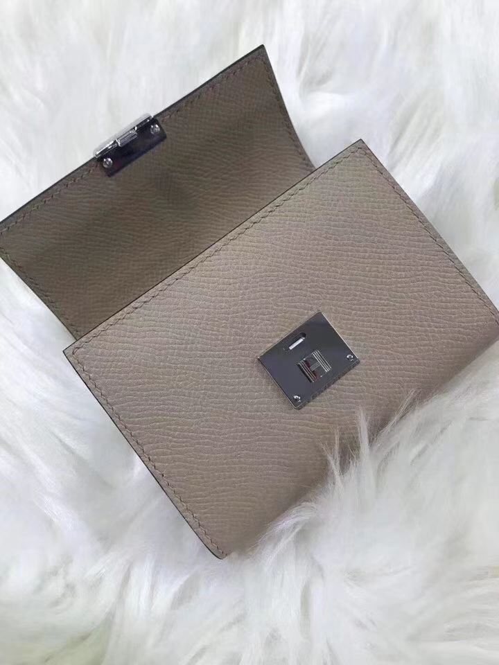 Hermès（爱马仕）新款卡包 clic mini 原装等级进口epsom皮 风衣灰 金银现货