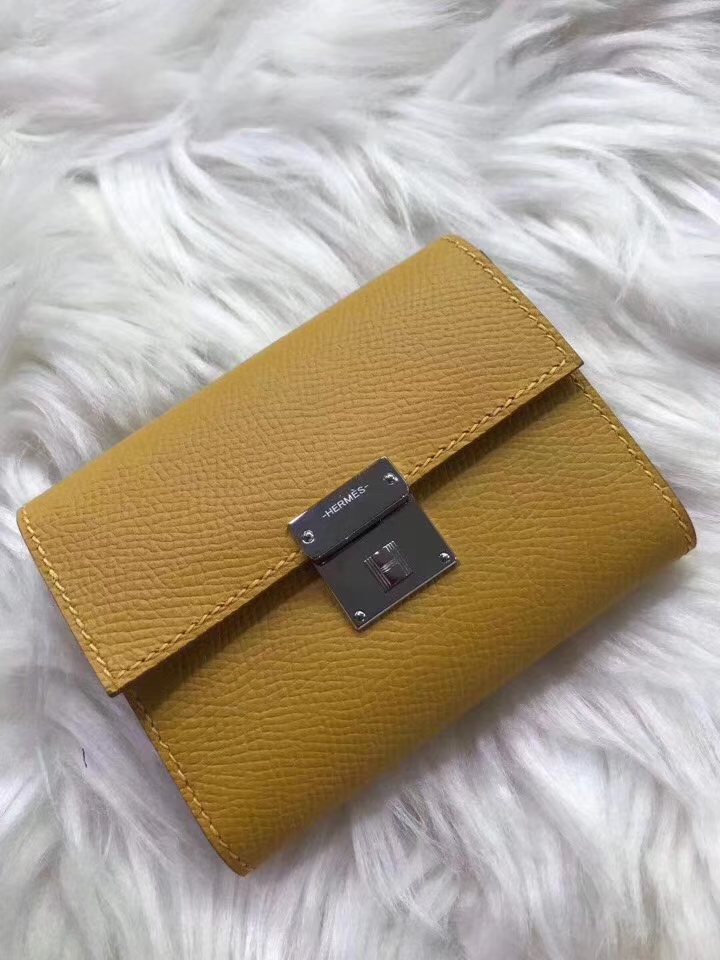 Hermès（爱马仕）新款卡包 clic mini 原装等级进口epsom皮 琥珀黄 金银现货