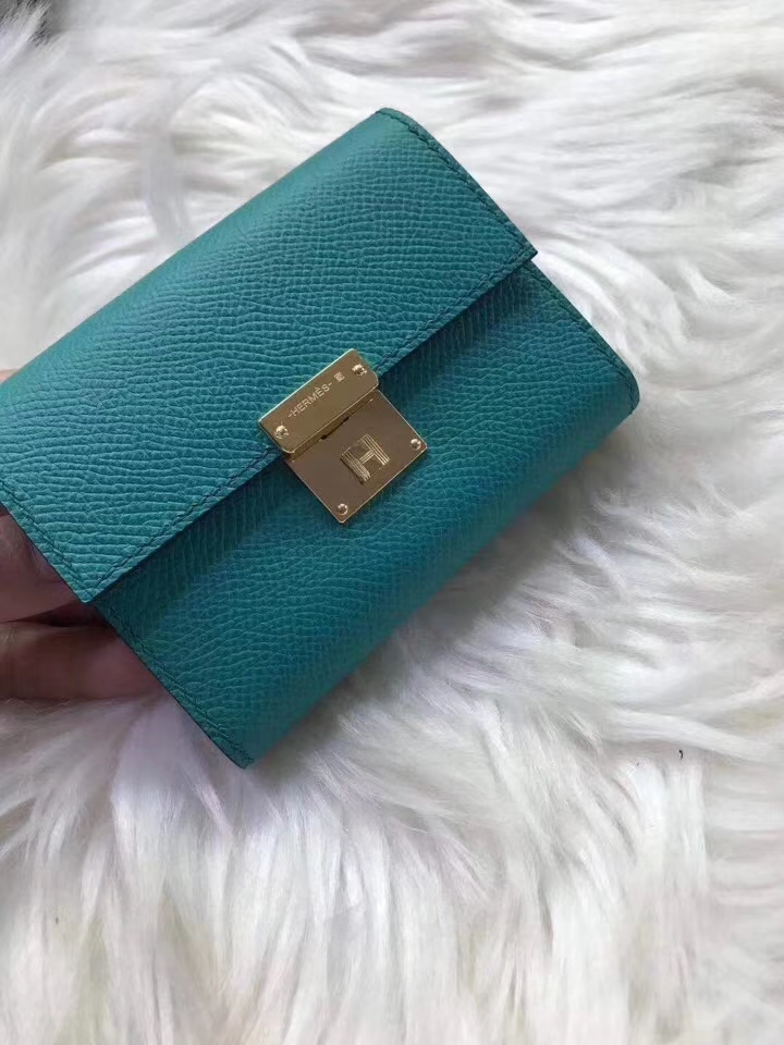 Hermès（爱马仕）新款卡包 clic mini 原装等级进口epsom皮 孔雀蓝 金银现货