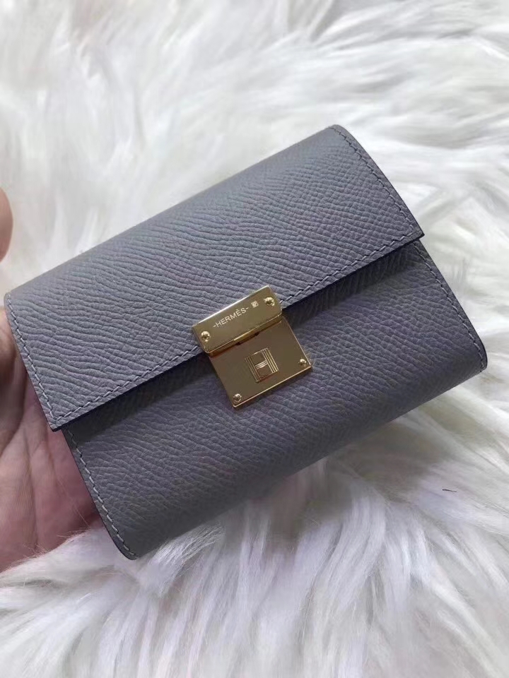 Hermès（爱马仕）新款卡包 clic mini 原装等级进口epsom皮 海鸥灰 金银现货