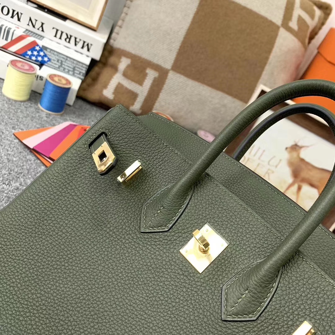 Hermès（爱马仕）V6丛林绿 原厂御用顶级小牛皮 Birkin 25 金扣