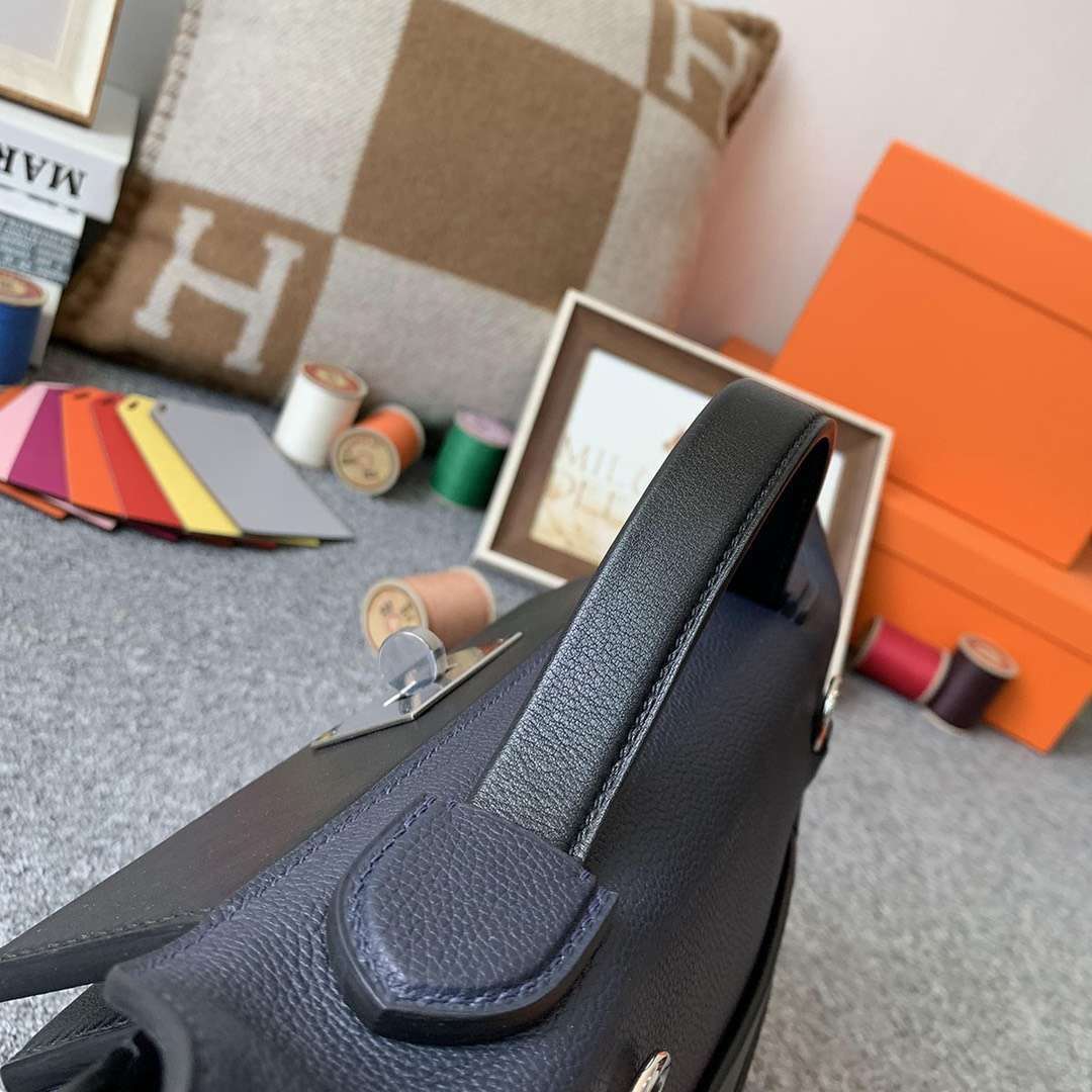 Hermès（爱马仕）午夜蓝拼黑色 原厂御用顶级TC皮拼Swift 皮 2424 银扣 现货
