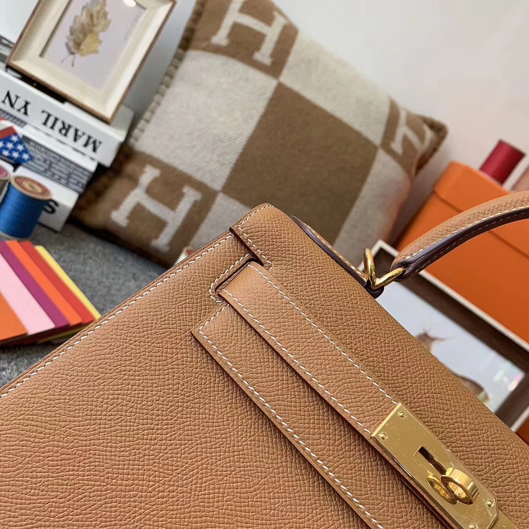 Hermès（爱马仕）C37 金棕色 原厂御用顶级Epsom 皮 Kelly 28 外缝 金扣 现货
