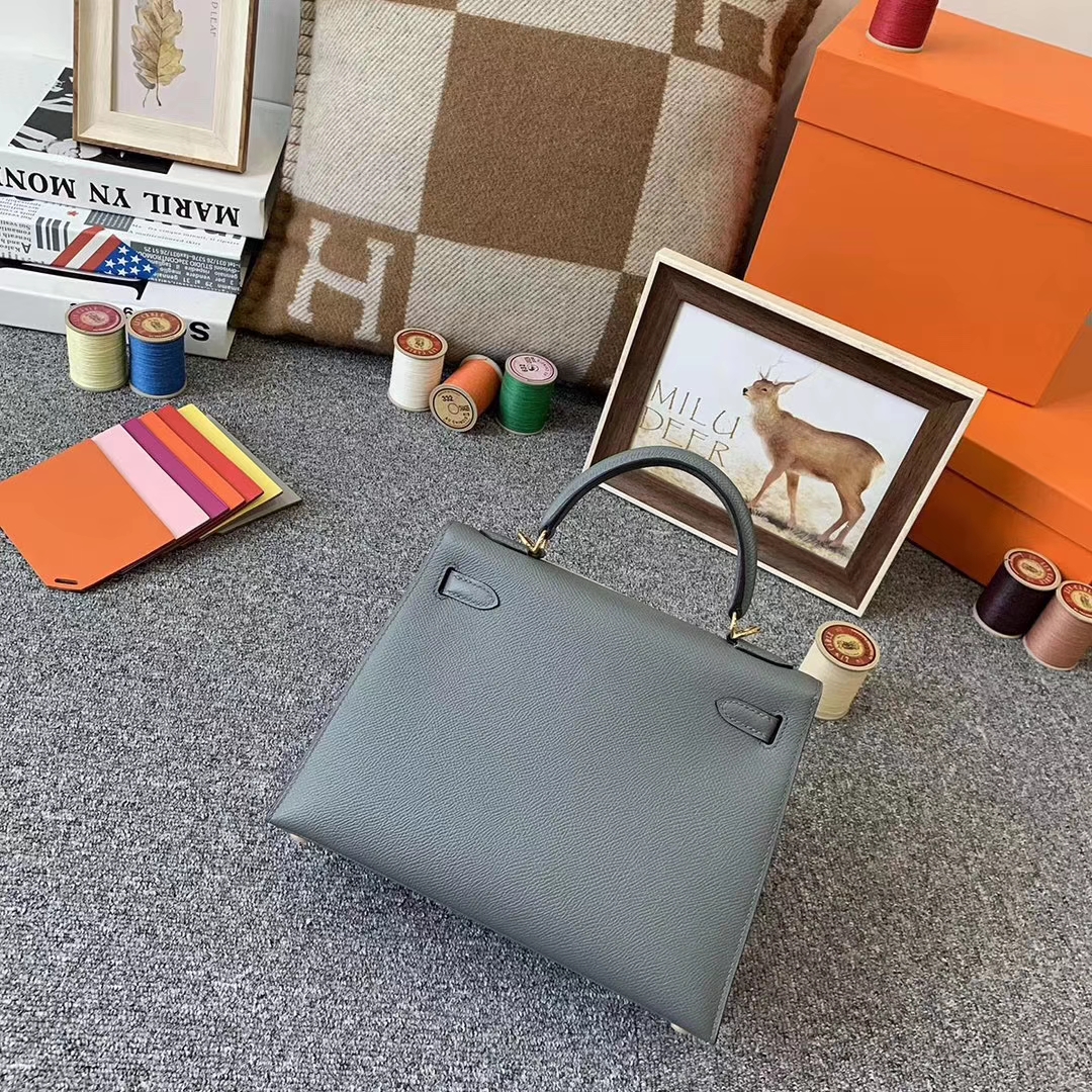Hermès（爱马仕）杏绿色 原厂御用顶级Epsom 皮 Kelly 25 外缝 金扣 现货