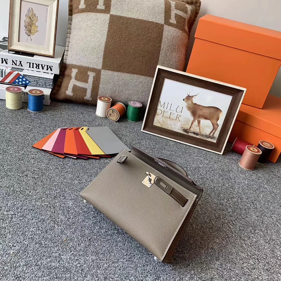 Hermès（爱马仕）CK18 大象灰 原厂御用顶级Epsom 皮 Mini Kelly 二代 银扣