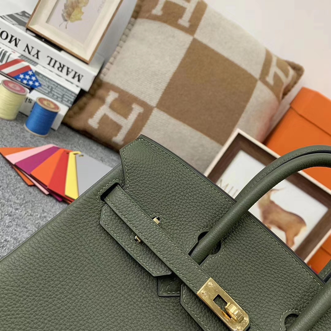 Hermès（爱马仕）V6丛林绿 原厂御用顶级小牛皮 Birkin 25 金扣