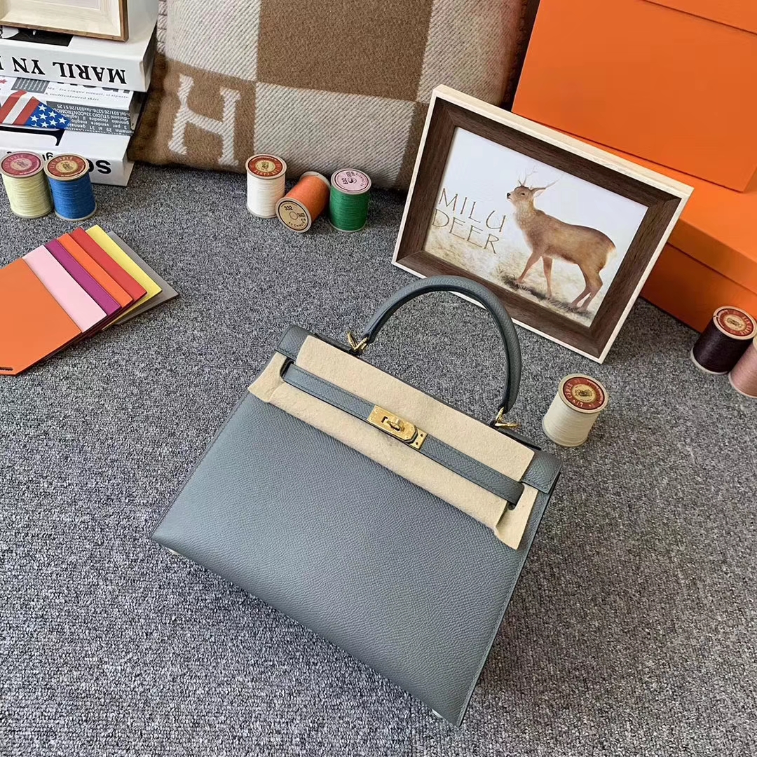 Hermès（爱马仕）杏绿色 原厂御用顶级Epsom 皮 Kelly 25 外缝 金扣 现货