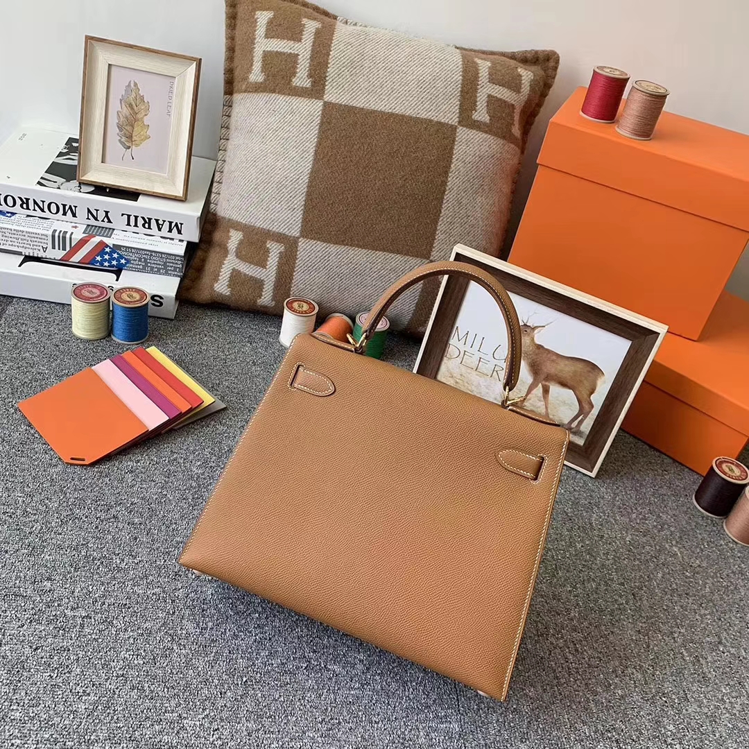 Hermès（爱马仕）C37 金棕色 原厂御用顶级Epsom 皮 Kelly 28 外缝 金扣 现货