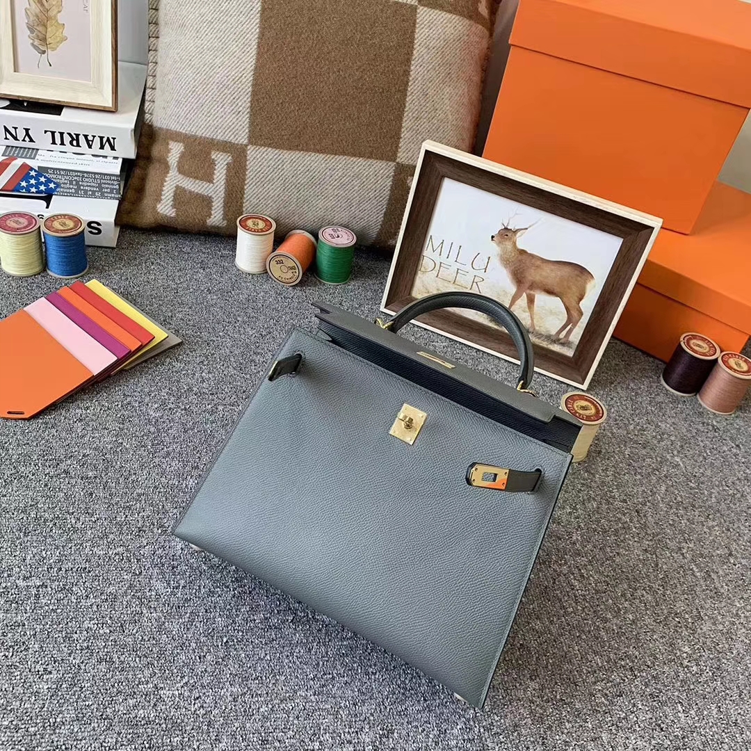Hermès（爱马仕）杏绿色 原厂御用顶级Epsom 皮 Kelly 25 外缝 金扣 现货