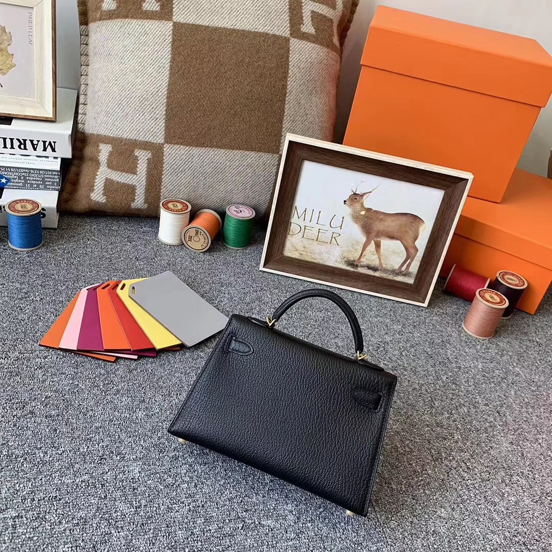 Hermès（爱马仕）89黑色  原厂御用顶级山羊皮 Mini Kelly 二代 金扣