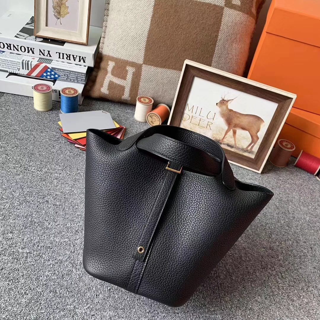 Hermès（爱马仕）CK89 黑色 原厂御用顶级TC 皮 Picotin  Lock 18cm 金扣 现货