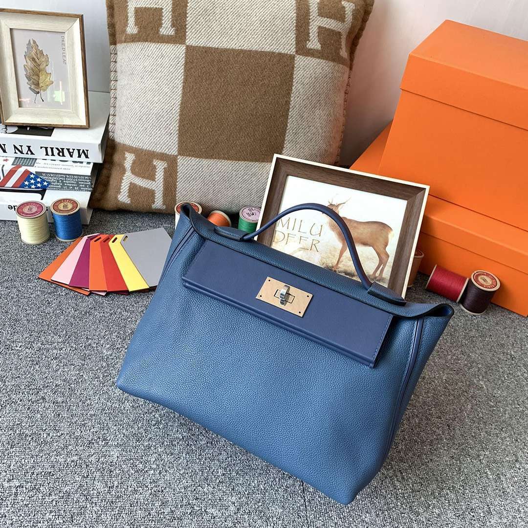 Hermès（爱马仕）R2 玛瑙蓝 原厂御用顶级TC皮拼Swift 皮 2424 银扣 现货