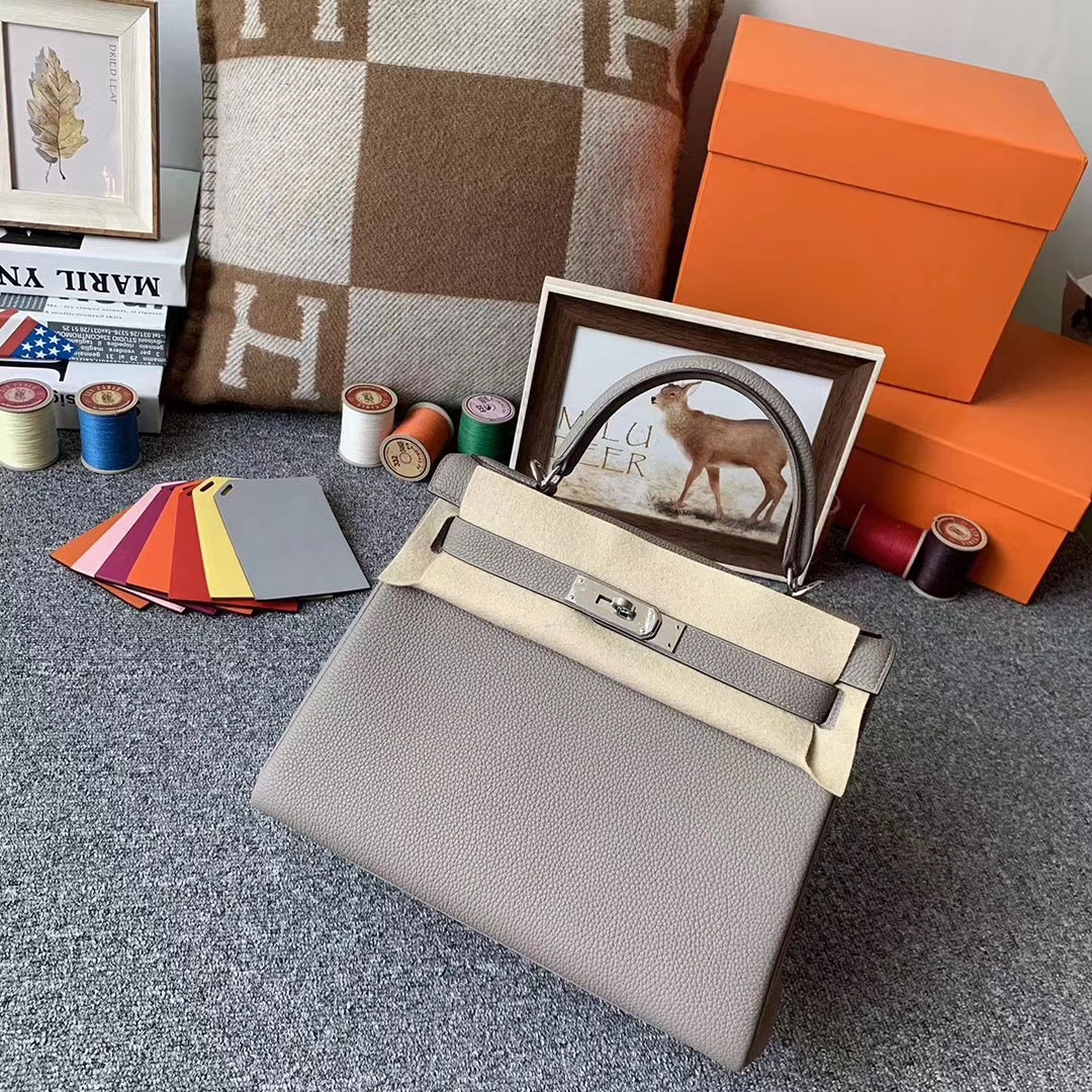 Hermès（爱马仕）M8 沥青灰 原厂御用顶级小牛皮 Kelly 28 银扣