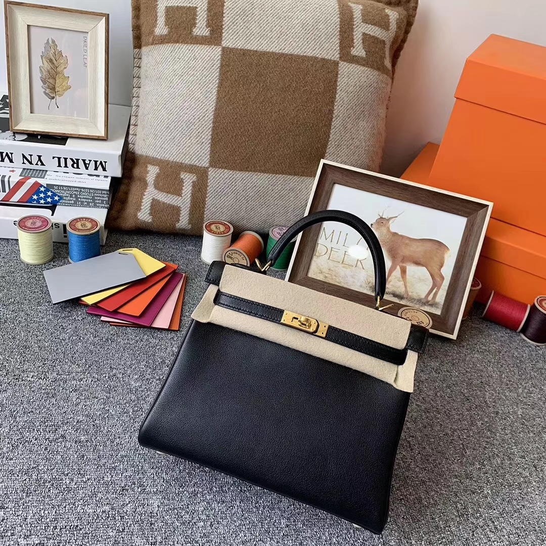 Hermès（爱马仕）CK89 黑色 原厂御用顶级Swift 皮 Kelly 25 内缝 金扣