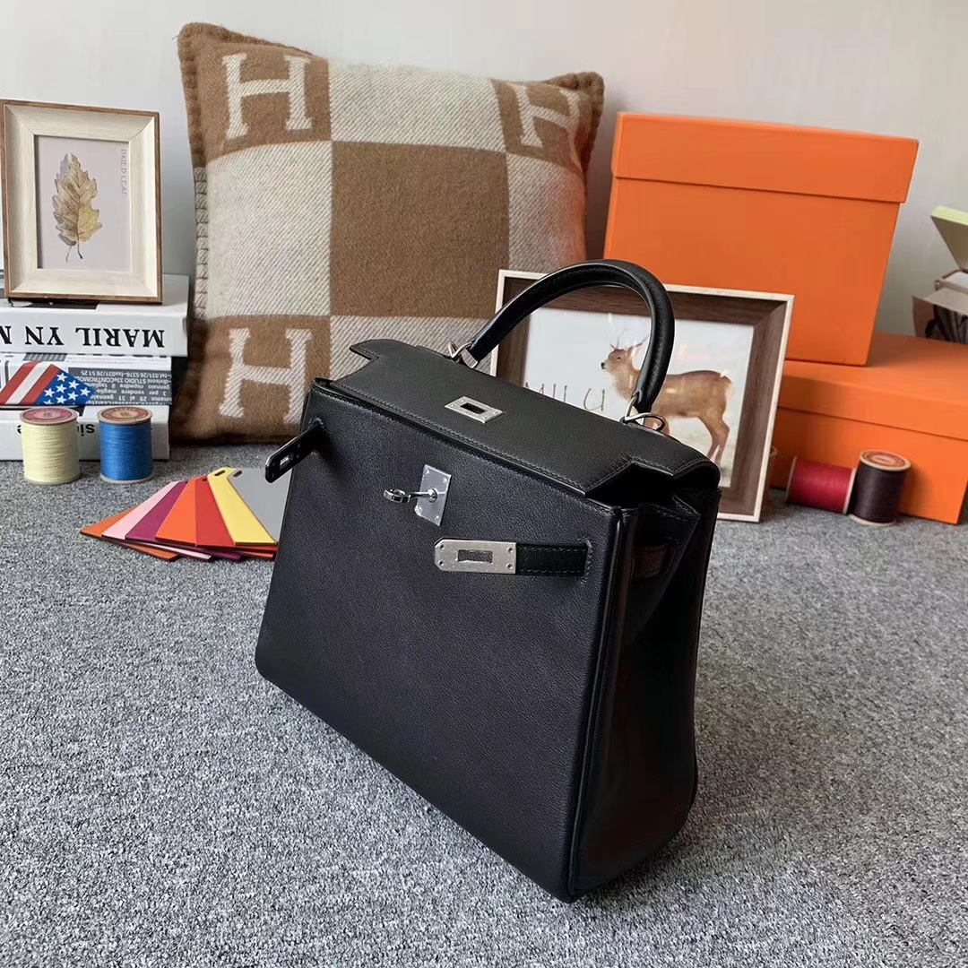 Hermès（爱马仕）CK89 黑色 原厂御用顶级Swift 皮  Kelly 25 内缝 银扣