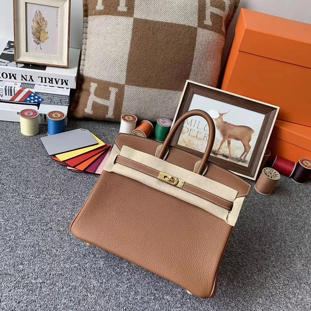 Hermès（爱马仕）浅咖啡 原厂御用顶级小牛皮 Birkin 25 金扣 现货
