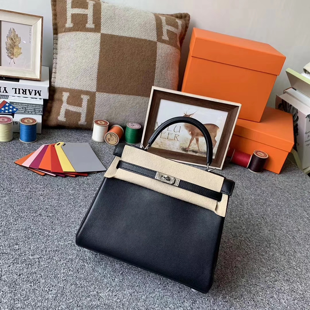 Hermès（爱马仕）CK89 黑色 原厂御用顶级Swift 皮  Kelly 25 内缝 银扣