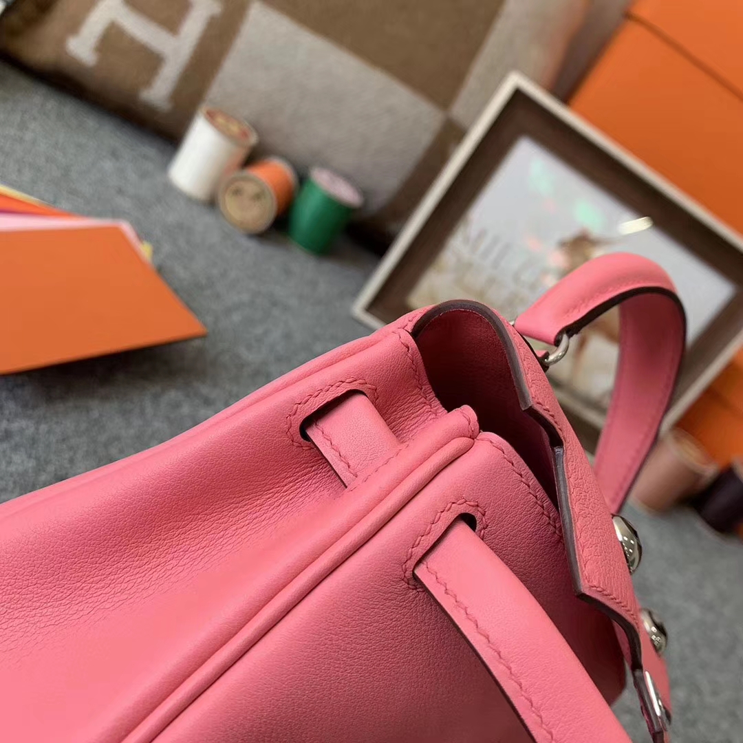 Hermès（爱马仕）8w新唇膏粉拼深咖啡 原厂御用顶级Swift 皮 Kelly doll 银扣 现货
