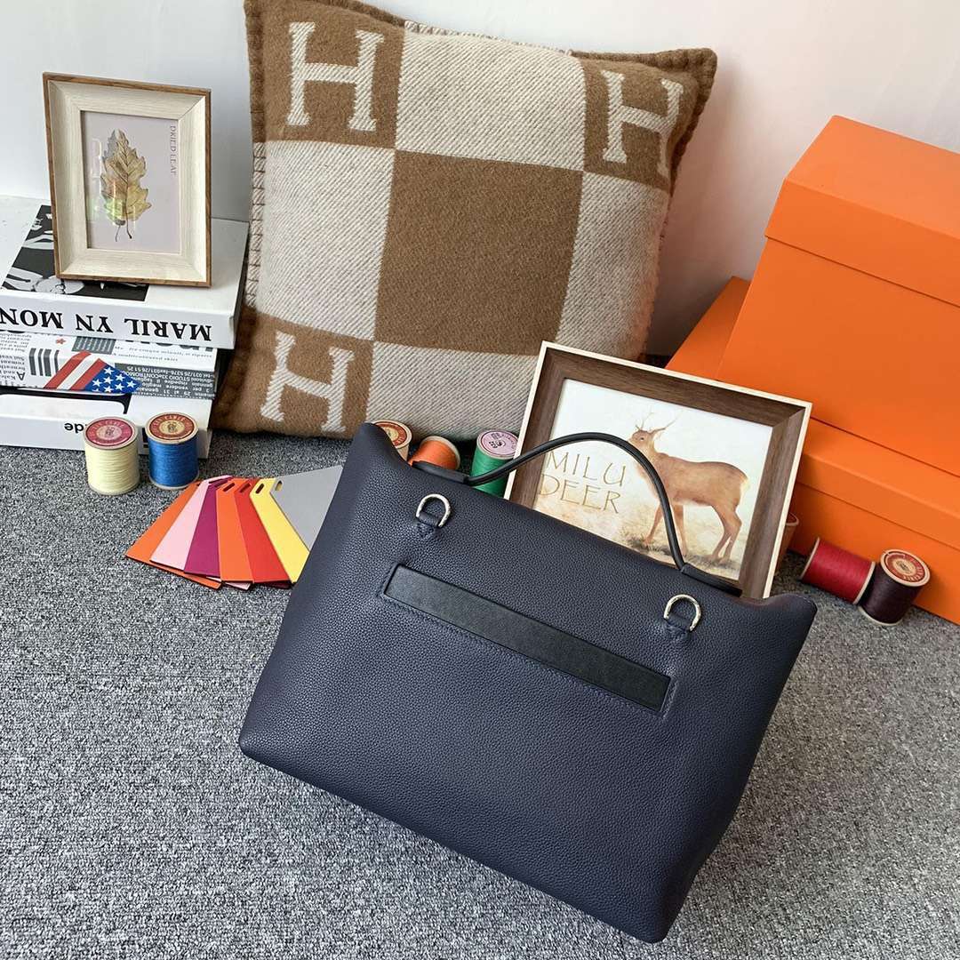 Hermès（爱马仕）午夜蓝拼黑色 原厂御用顶级TC皮拼Swift 皮 2424 银扣 现货