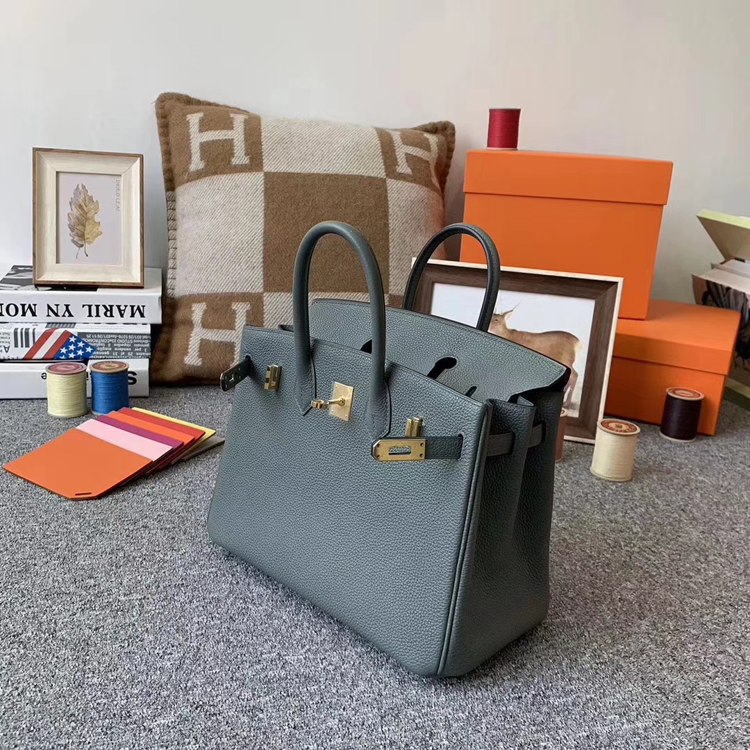 Hermès（爱马仕）杏绿色 原厂御用顶级小牛皮 Birkin 25 金扣 现货