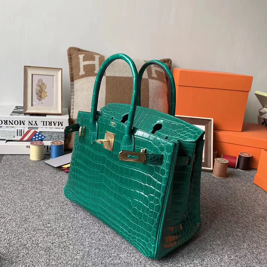 Hermès（爱马仕）6Q翡翠绿 原厂御用顶级鳄鱼皮 Birkin 30 金扣