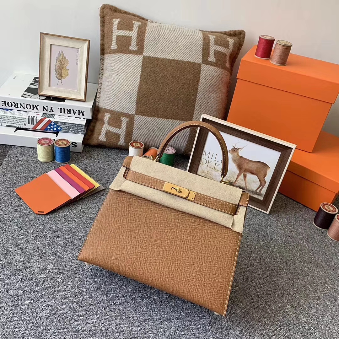 Hermès（爱马仕）C37 金棕色 原厂御用顶级Epsom 皮 Kelly 28 外缝 金扣 现货