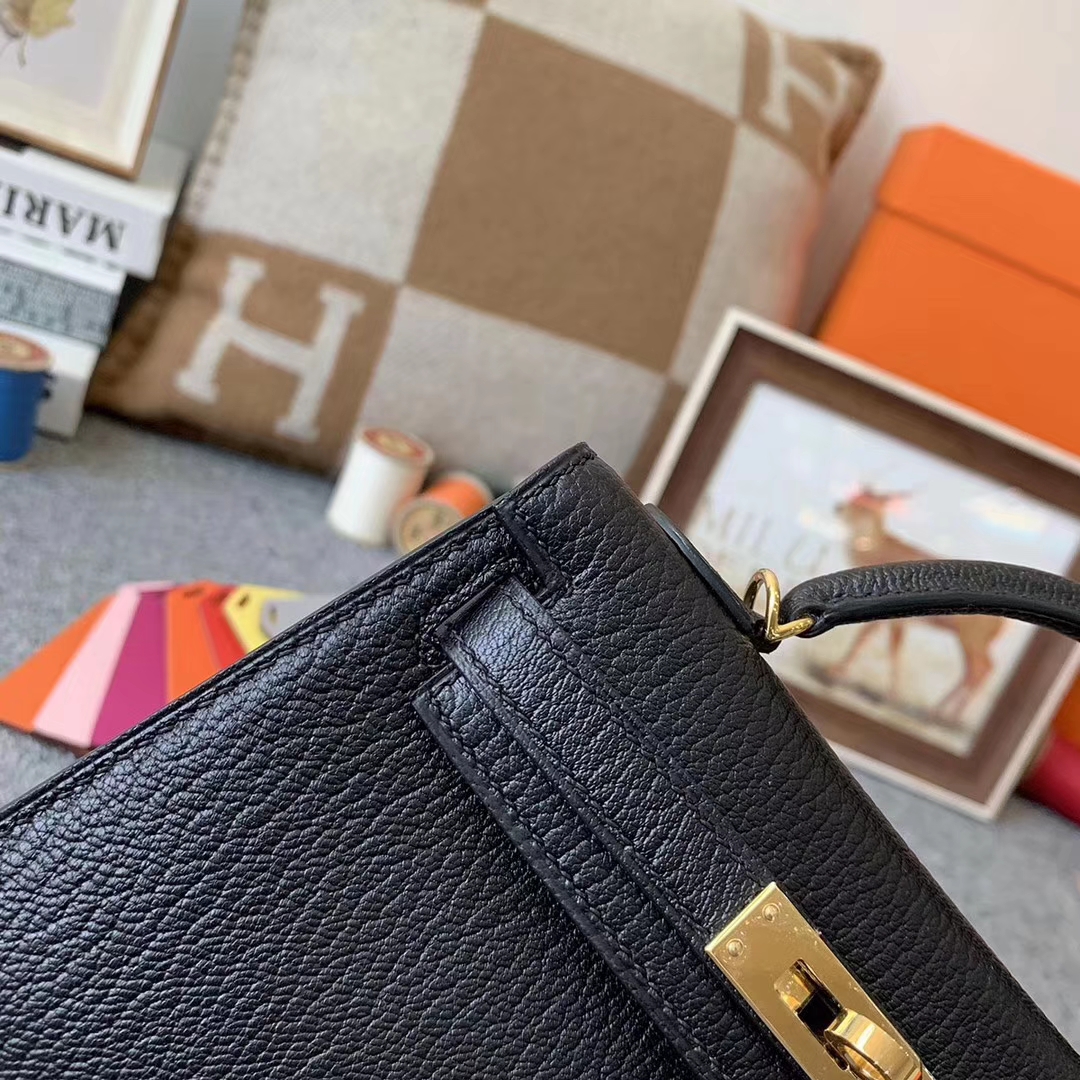 Hermès（爱马仕）89黑色  原厂御用顶级山羊皮 Mini Kelly 二代 金扣