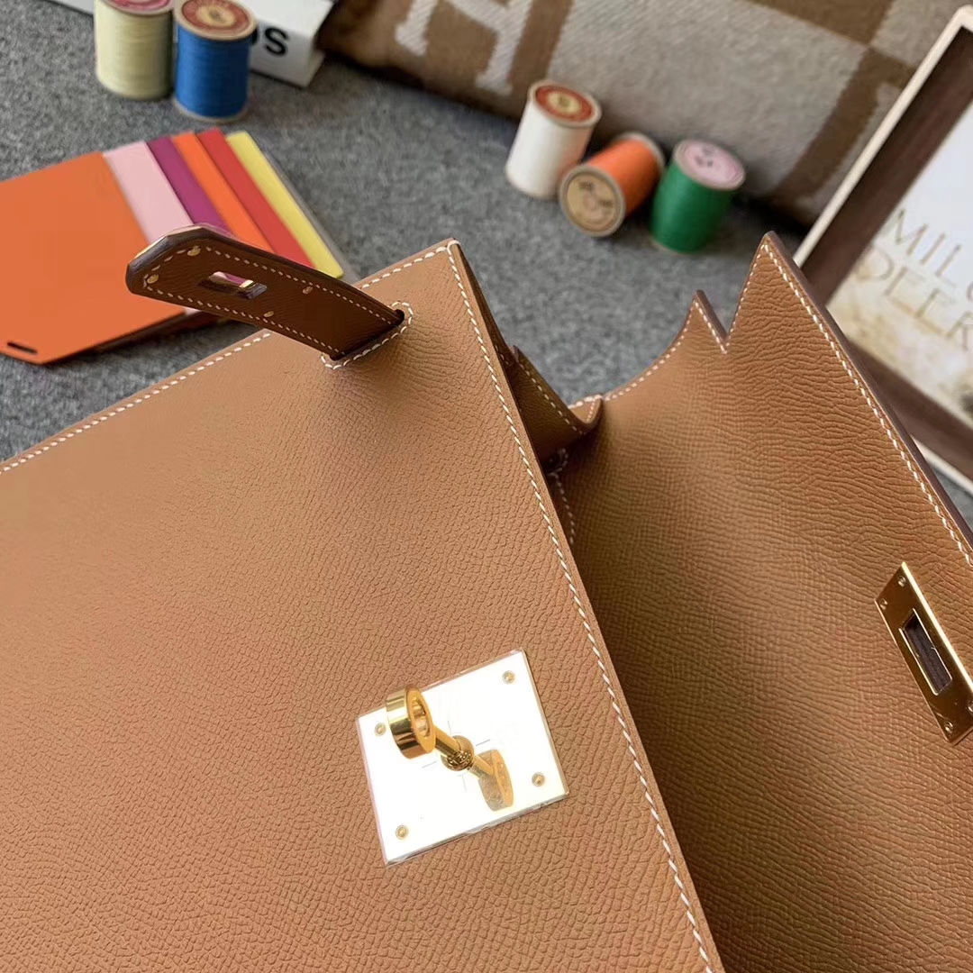 Hermès（爱马仕）C37 金棕色 原厂御用顶级Epsom 皮 Kelly 28 外缝 金扣 现货