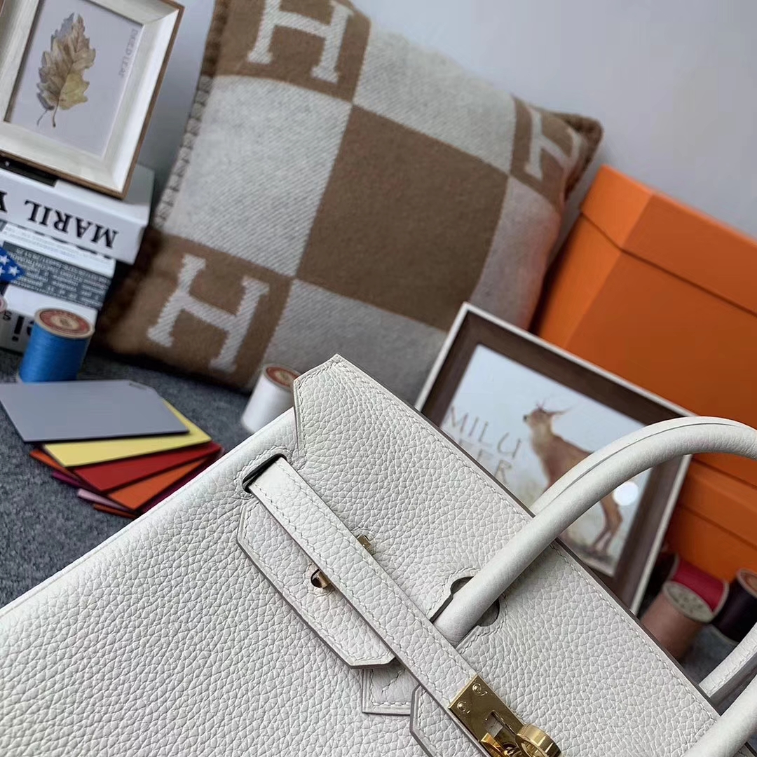 Hermès（爱马仕）奶昔白 原厂御用顶级小牛皮 Birkin 25 金扣 现货
