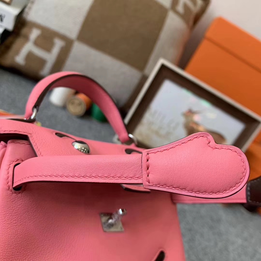 Hermès（爱马仕）8w新唇膏粉拼深咖啡 原厂御用顶级Swift 皮 Kelly doll 银扣 现货