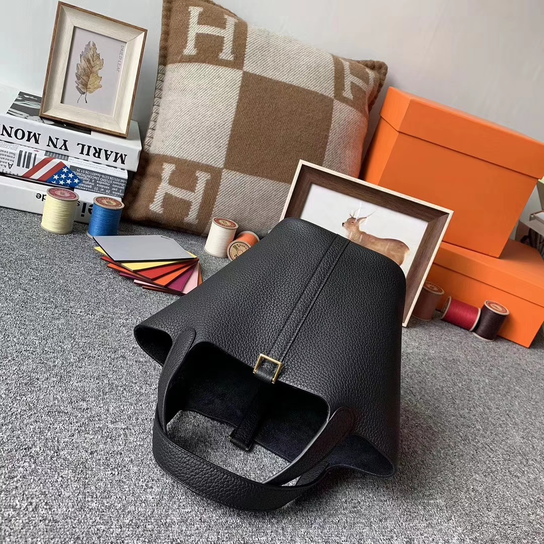 Hermès（爱马仕）CK89 黑色 原厂御用顶级TC 皮 Picotin  Lock 18cm 金扣 现货