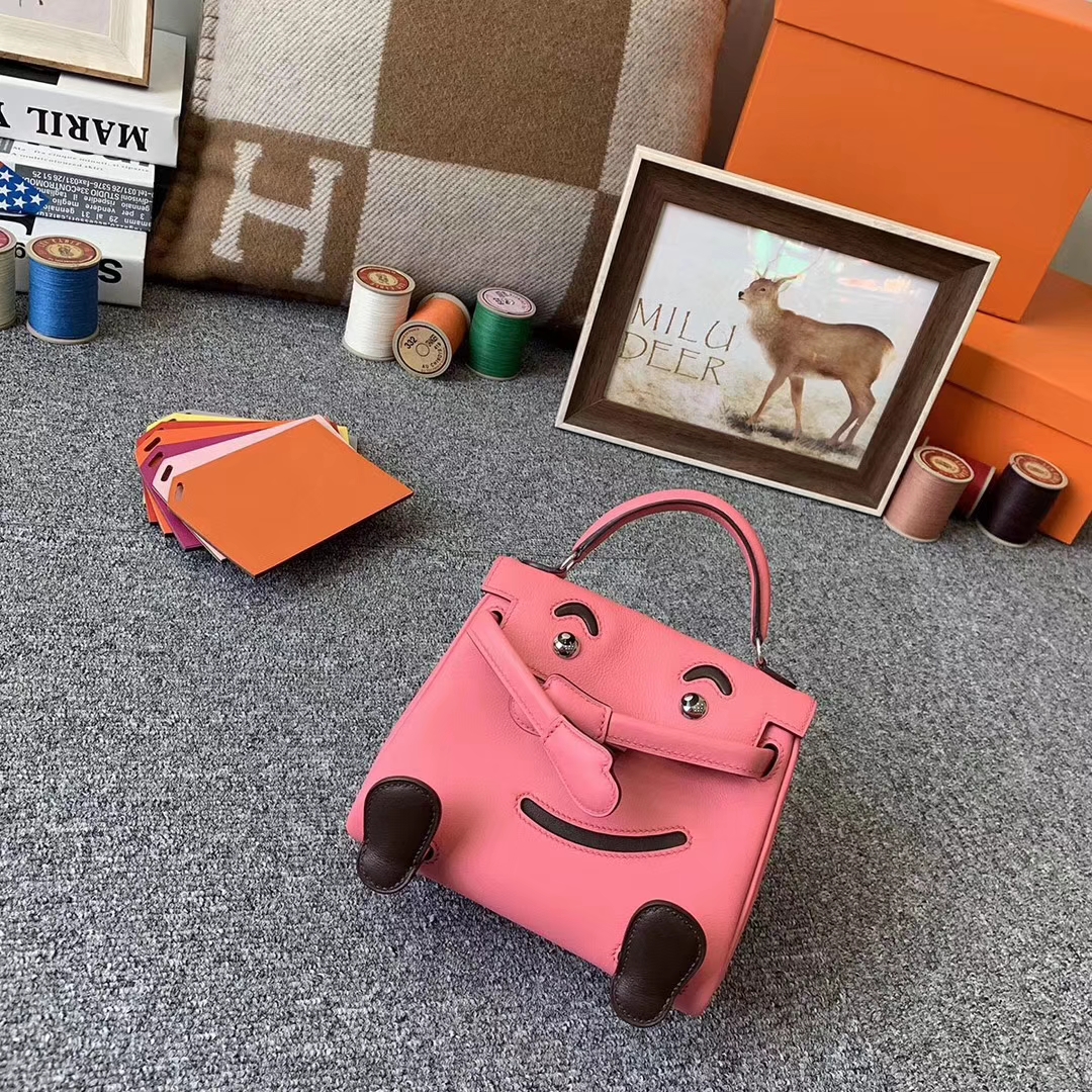 Hermès（爱马仕）8w新唇膏粉拼深咖啡 原厂御用顶级Swift 皮 Kelly doll 银扣 现货
