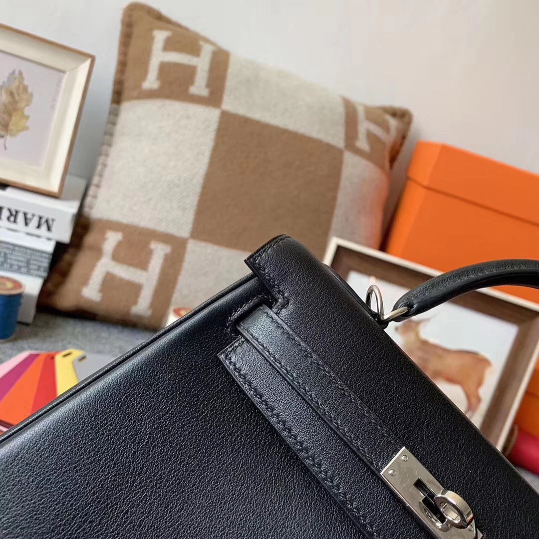 Hermès（爱马仕）CK89 黑色 原厂御用顶级Swift 皮  Kelly 25 内缝 银扣