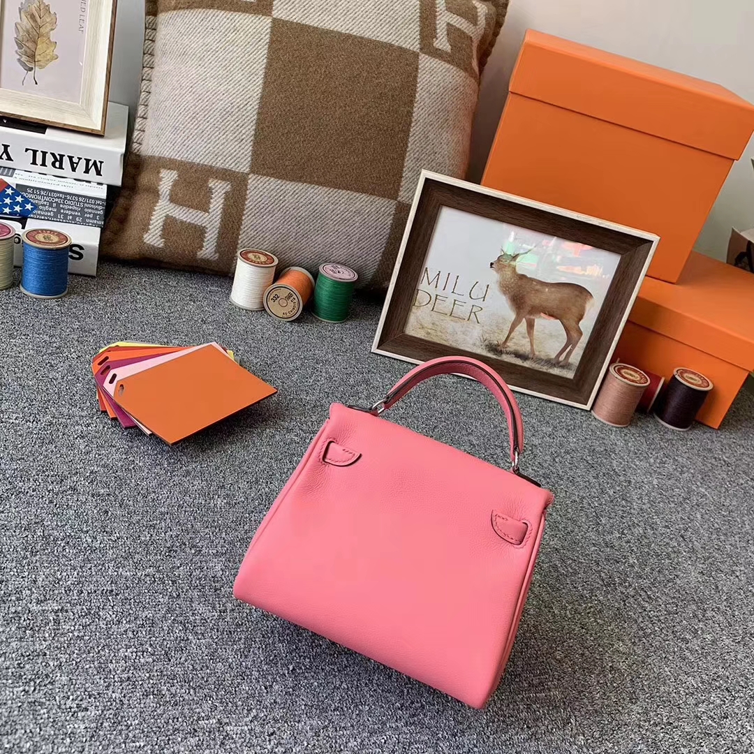 Hermès（爱马仕）8w新唇膏粉拼深咖啡 原厂御用顶级Swift 皮 Kelly doll 银扣 现货