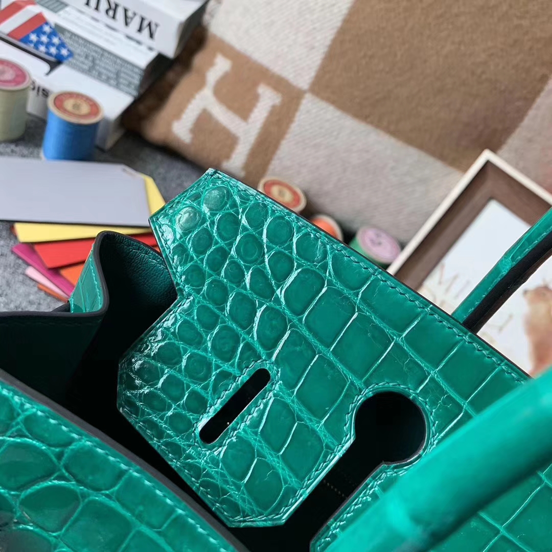 Hermès（爱马仕）6Q翡翠绿 原厂御用顶级鳄鱼皮 Birkin 30 金扣