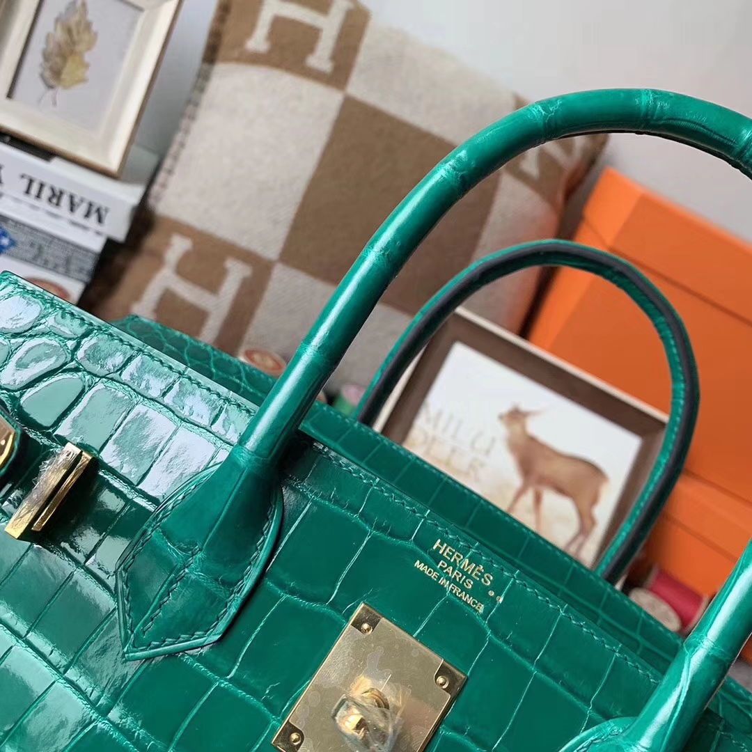 Hermès（爱马仕）6Q翡翠绿 原厂御用顶级鳄鱼皮 Birkin 30 金扣