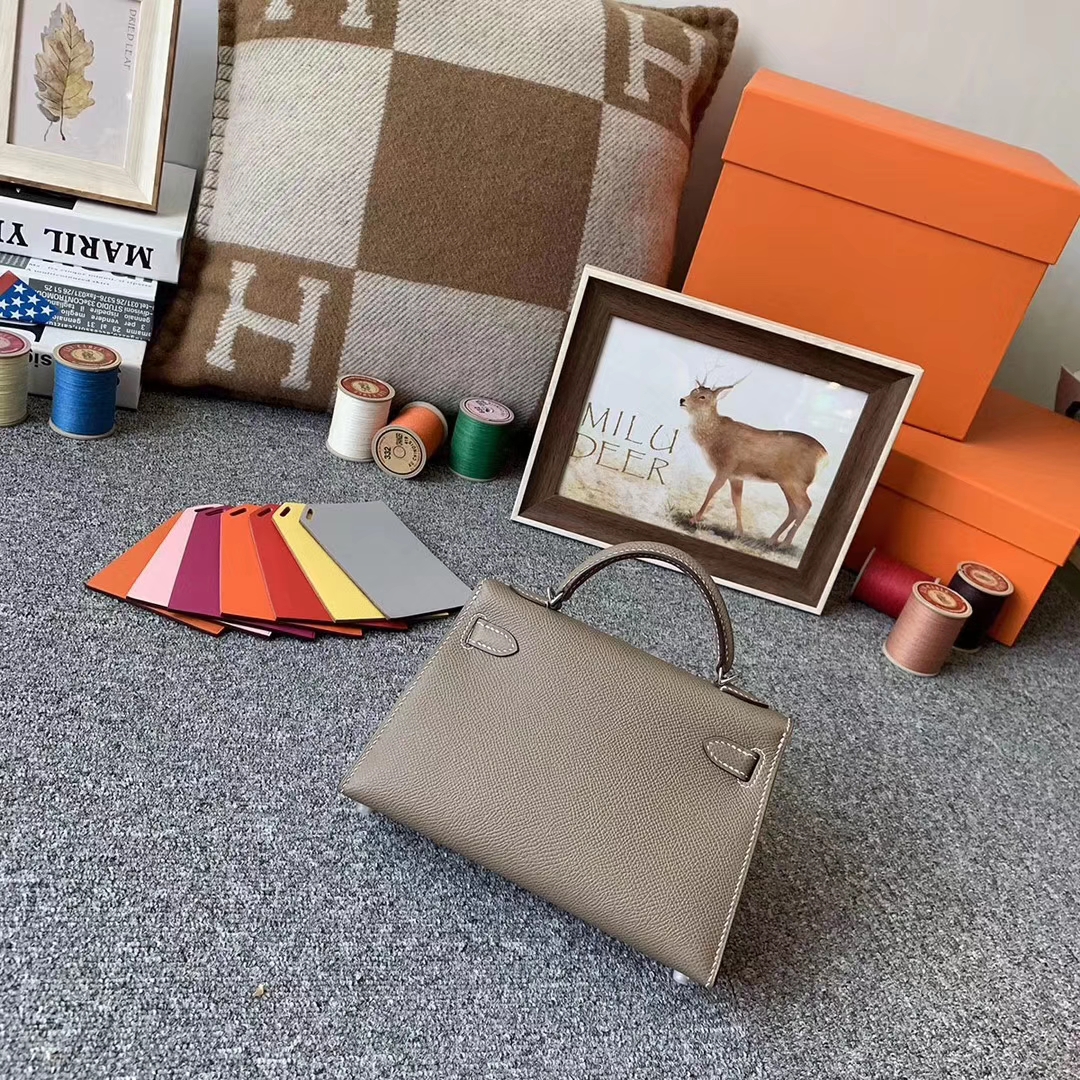 Hermès（爱马仕）CK18 大象灰 原厂御用顶级Epsom 皮 Mini Kelly 二代 银扣