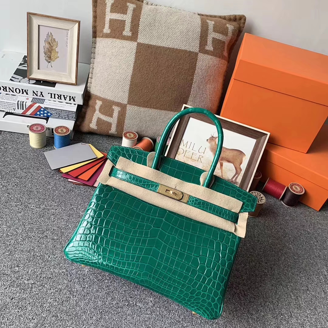 Hermès（爱马仕）6Q翡翠绿 原厂御用顶级鳄鱼皮 Birkin 30 金扣