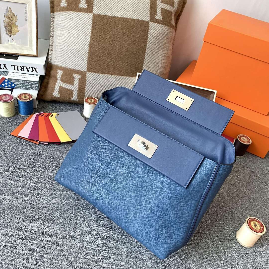 Hermès（爱马仕）R2 玛瑙蓝 原厂御用顶级TC皮拼Swift 皮 2424 银扣 现货