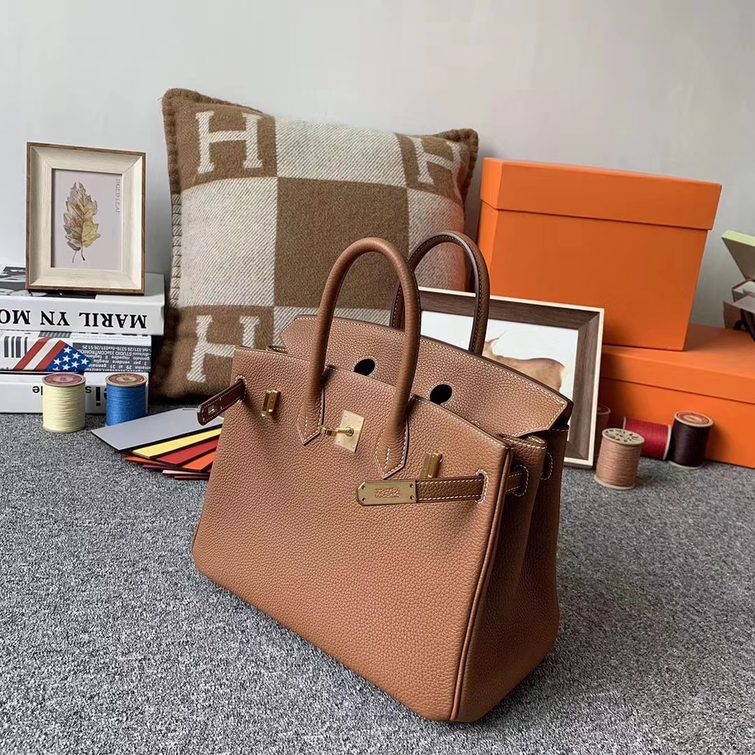 Hermès（爱马仕）浅咖啡 原厂御用顶级小牛皮 Birkin 25 金扣 现货