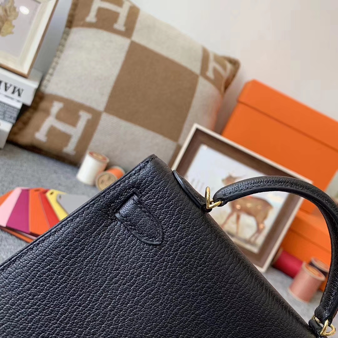 Hermès（爱马仕）89黑色  原厂御用顶级山羊皮 Mini Kelly 二代 金扣