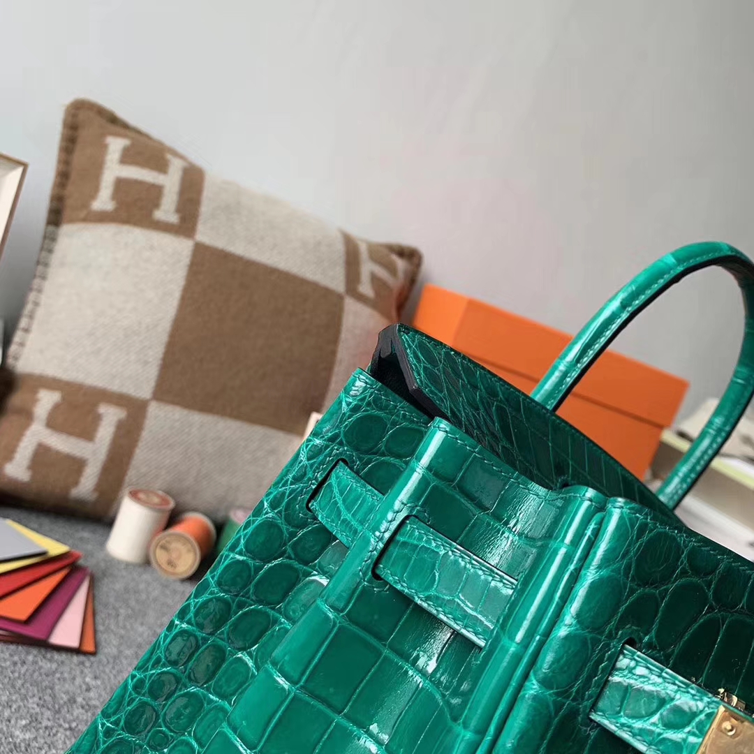 Hermès（爱马仕）6Q翡翠绿 原厂御用顶级鳄鱼皮 Birkin 30 金扣