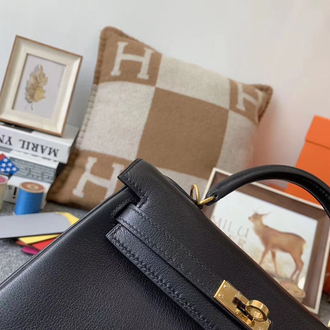 Hermès（爱马仕）CK89 黑色 原厂御用顶级Swift 皮 Kelly 25 内缝 金扣