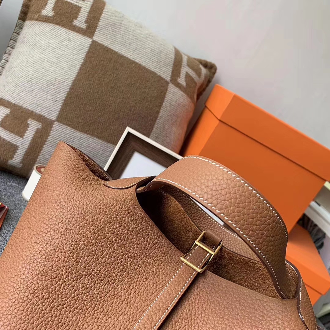 Hermès（爱马仕）C37 浅咖啡 原厂御用顶级TC 皮 Picotin Lock 22cm 金扣 现货