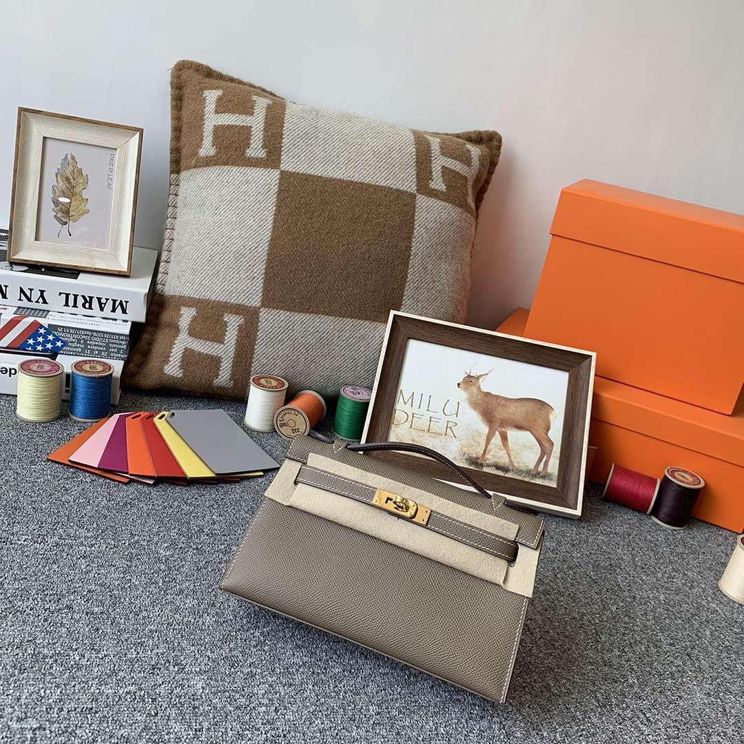 Hermès（爱马仕）CK18 大象灰 原厂御用顶级Epsom 皮 Mini Kelly 金扣 现货