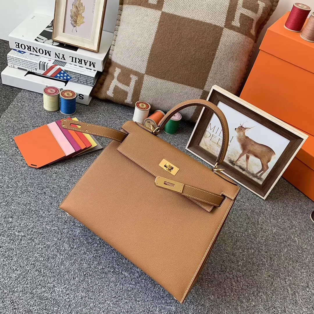 Hermès（爱马仕）C37 金棕色 原厂御用顶级Epsom 皮 Kelly 28 外缝 金扣 现货