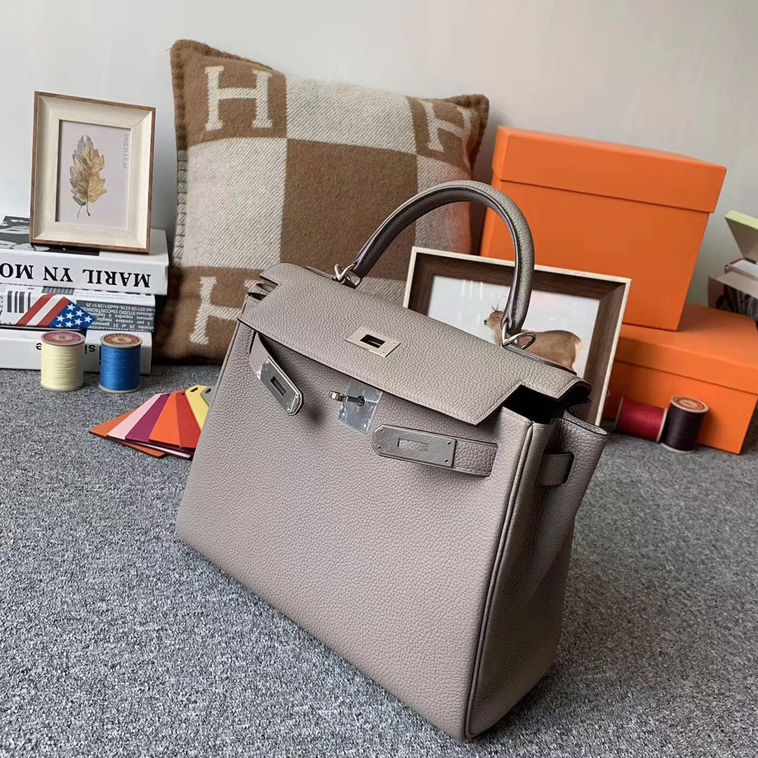 Hermès（爱马仕）M8 沥青灰 原厂御用顶级小牛皮 Kelly 28 银扣