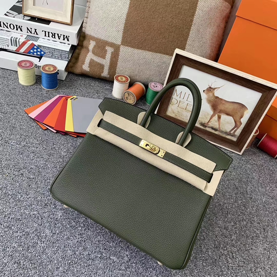 Hermès（爱马仕）V6丛林绿 原厂御用顶级小牛皮 Birkin 25 金扣
