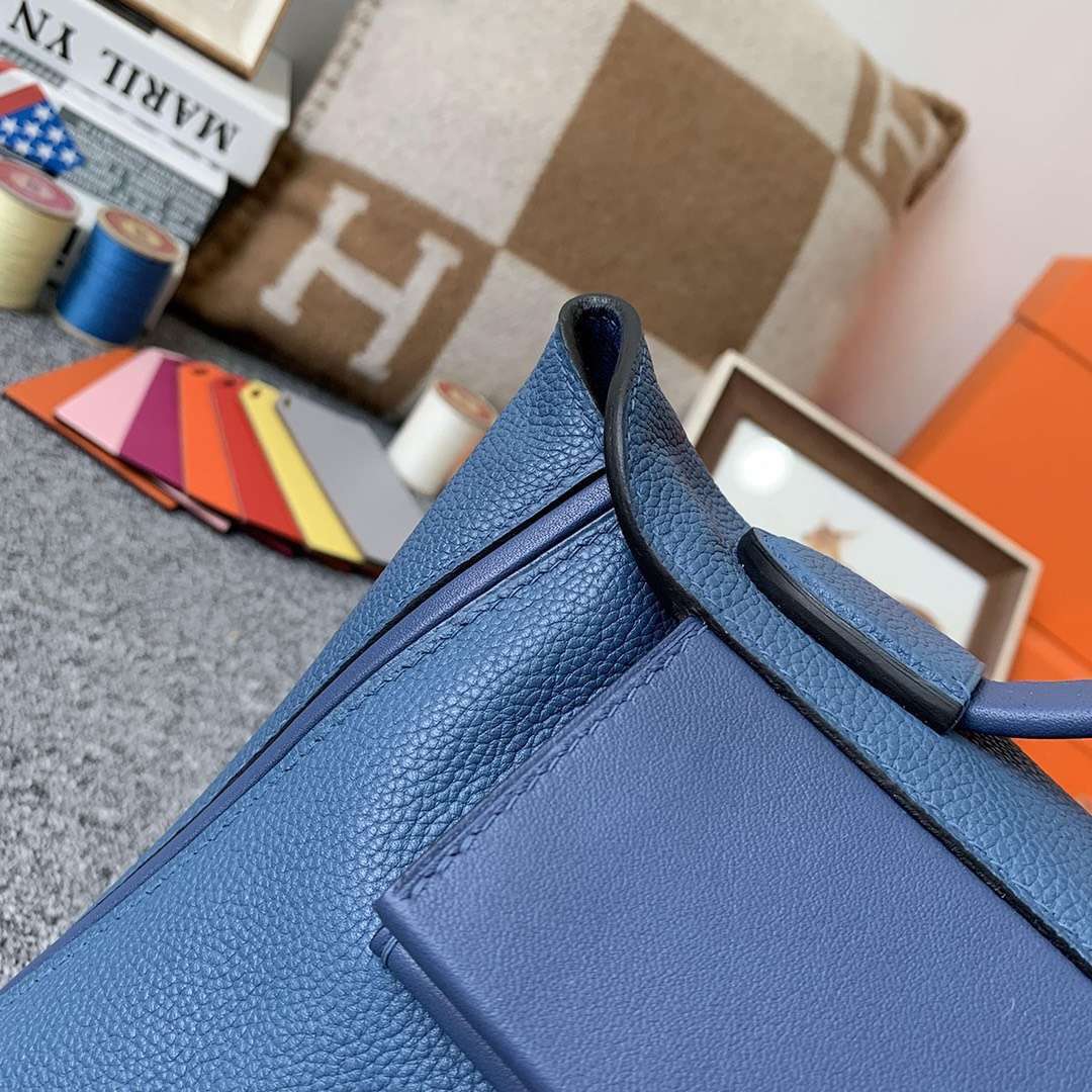 Hermès（爱马仕）R2 玛瑙蓝 原厂御用顶级TC皮拼Swift 皮 2424 银扣 现货